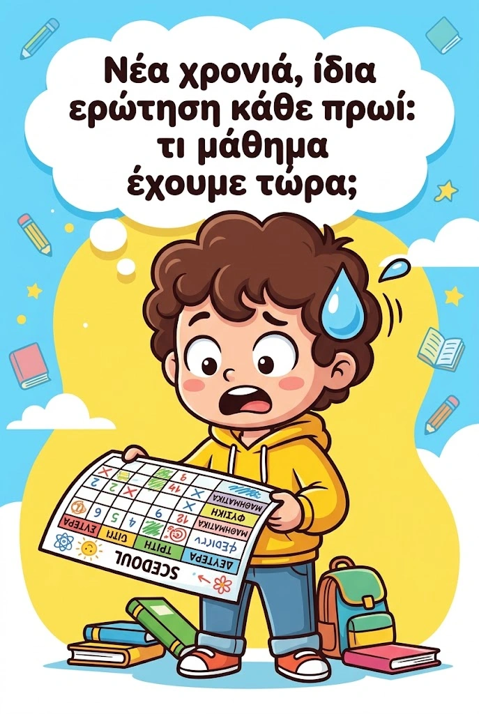 Αστεία ευχή για το σχολείο με χιουμοριστική εικόνα μαθητή