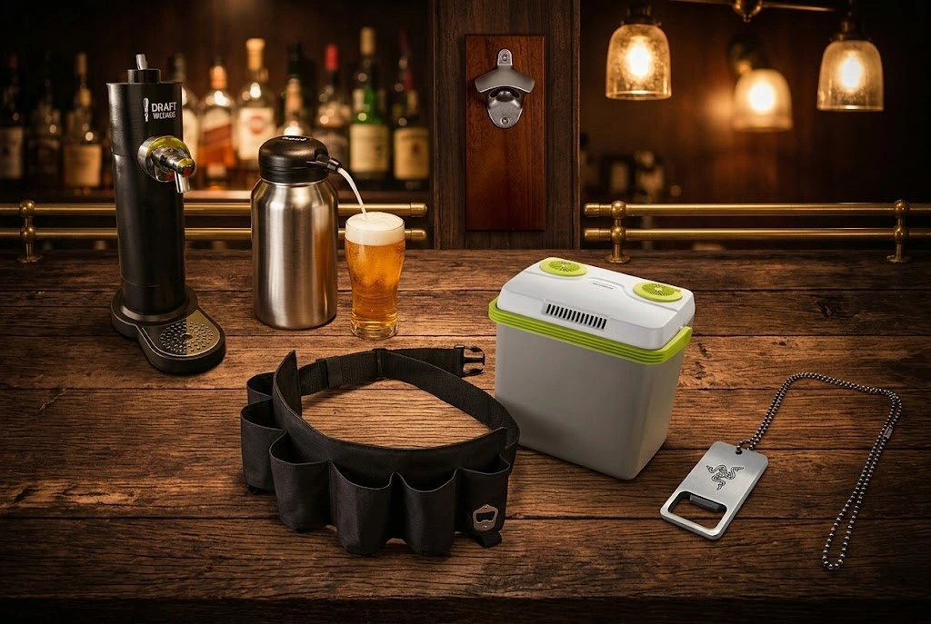 Gadgets σερβιρίσματος μπύρας για το σπίτι: διανεμητής, αφροποιητής, φορητό ψυγείο και ανοιχτήρια