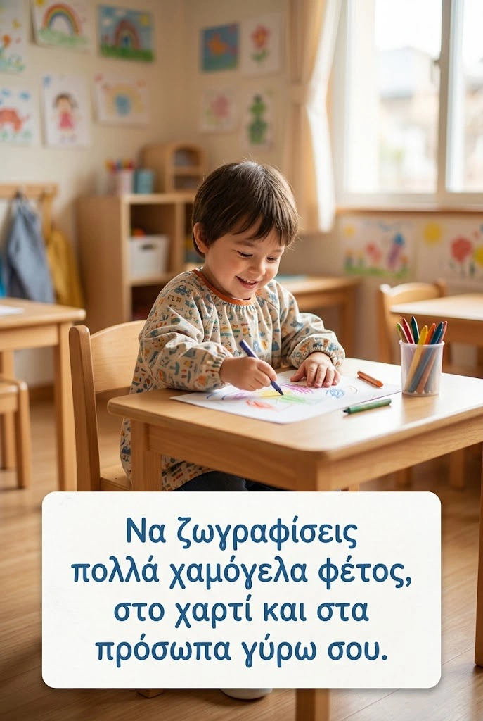 Παιδί ζωγραφίζει στο νηπιαγωγείο την πρώτη μέρα της σχολικής χρονιάς