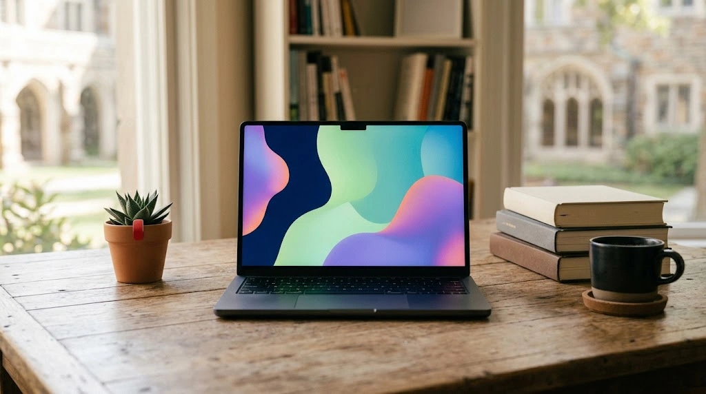 Apple MacBook Neo σε γραφείο φοιτητή, ιδανικό για διάβασμα και σημειώσεις
