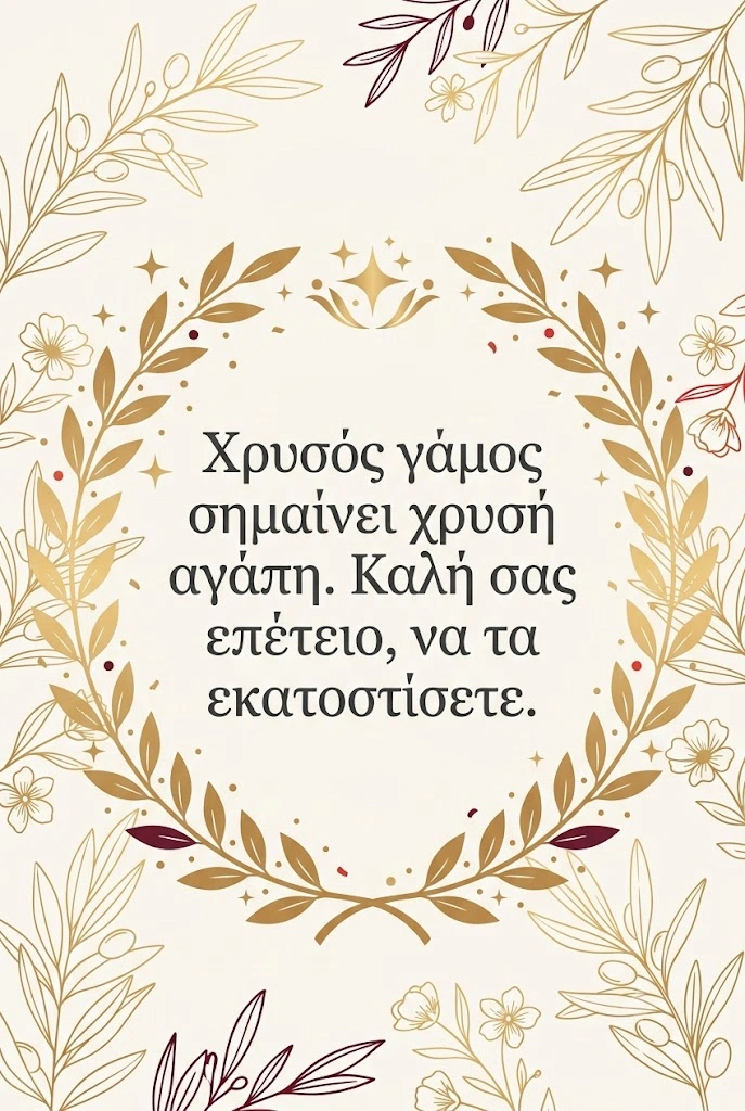 Ευχή για χρυσό γάμο και μεγάλη επέτειο γάμου 50 χρόνια