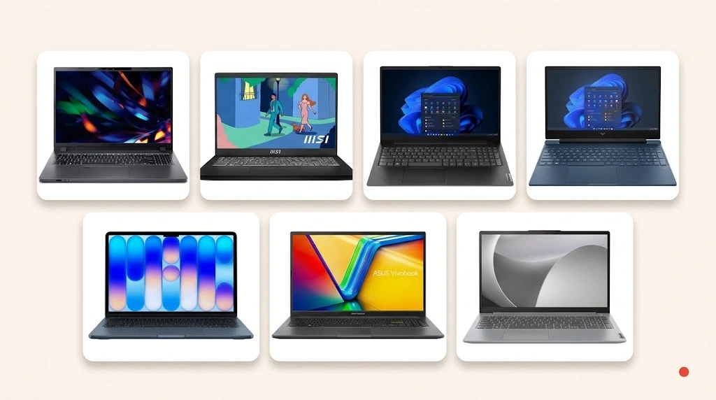 Τα 7 καλύτερα laptop για φοιτητές το 2026, σε σύνθεση εικόνων προϊόντων