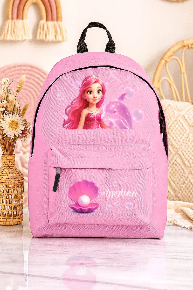 Τσάντα πλάτης δημοτικού ροζ με γοργόνα