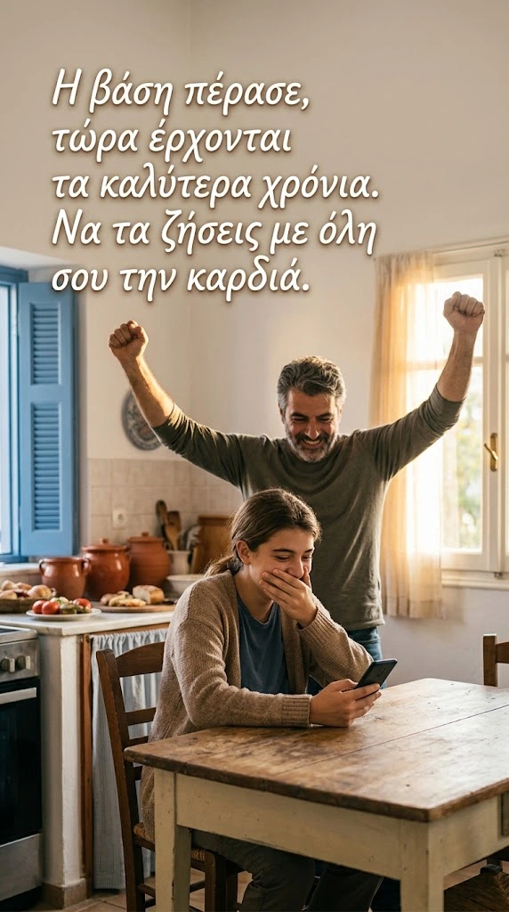 Κορίτσι βλέπει στο κινητό ότι πέρασε στη σχολή και ο μπαμπάς της πανηγυρίζει