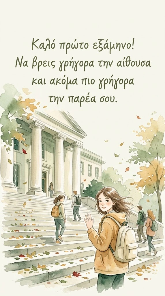 Πρωτοετείς φοιτητές ανεβαίνουν τα σκαλιά του πανεπιστημίου το φθινόπωρο
