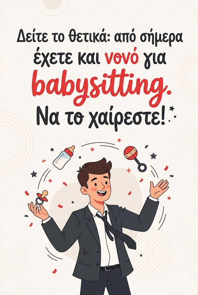 Αστεία εικονογράφηση με νονό που κάνει ζογκλερικά με μπιμπερό και κουδουνίστρα