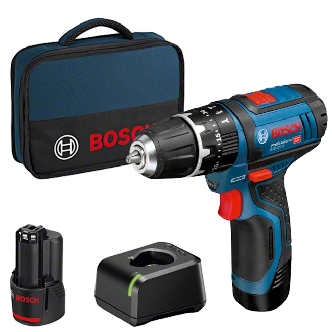 Bosch GSB 12V-15 κρουστικό δραπανοκατσάβιδο με δύο μπαταρίες