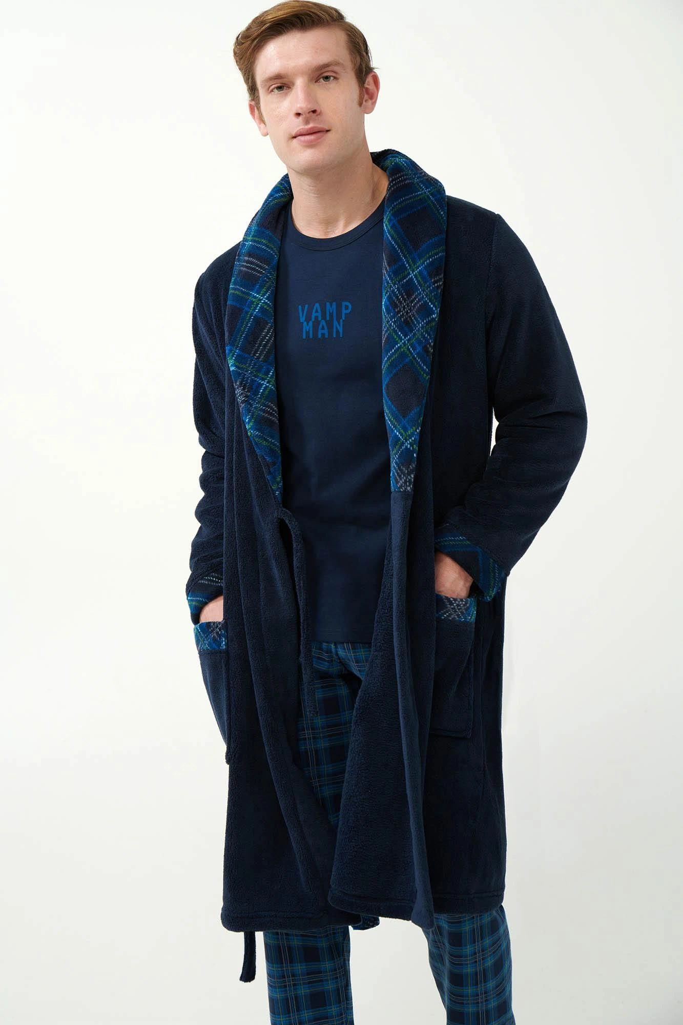 Vamp ανδρική σταυρωτή fleece ρόμπα με πέτο