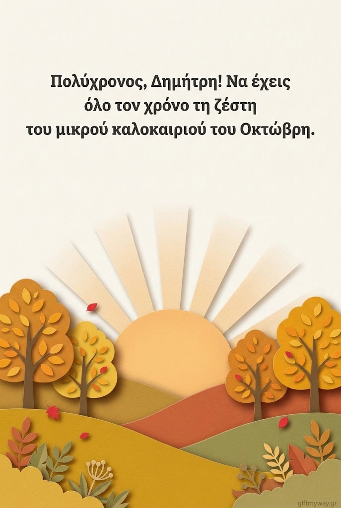 Φθινοπωρινό τοπίο από χαρτί με ήλιο που ανατέλλει, για τη γιορτή του Δημήτρη στις 26 Οκτωβρίου