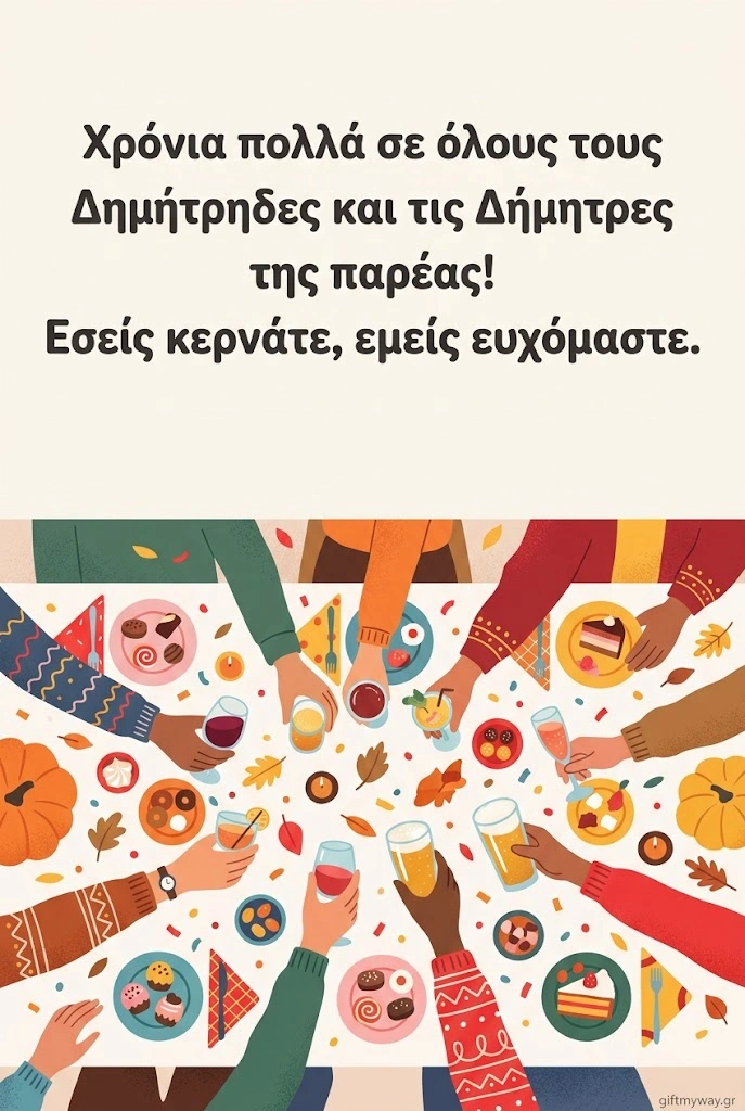 Γιορτινό τραπέζι με ποτήρια σε πρόποση για όλους τους Δημήτρηδες και τις Δήμητρες