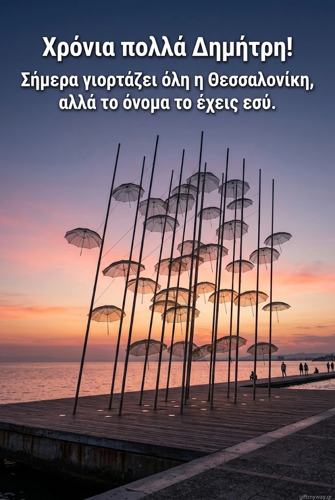 Οι Ομπρέλες στην παραλία της Θεσσαλονίκης στο ηλιοβασίλεμα με ευχή για τον Δημήτρη