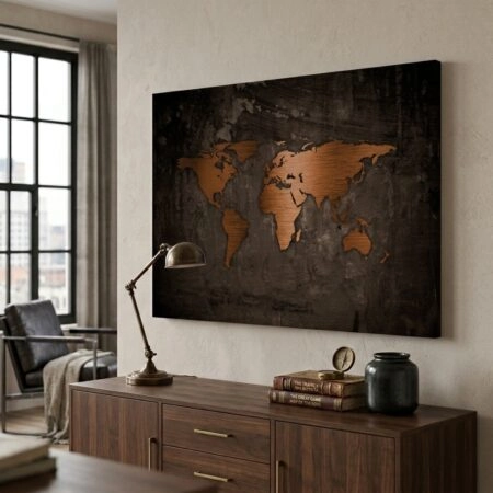 Πινακας σε καμβά BRONZE WORLD MAP - Χαρτες