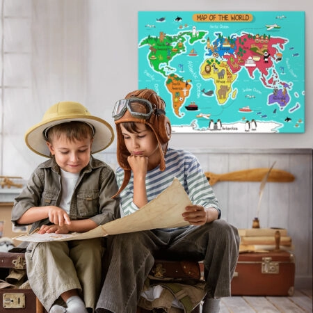 Πινακας σε καμβά COLOR ILLUSTRATION WORLD MAP - Παιδικοι και set