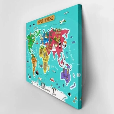 Πινακας σε καμβά COLOR ILLUSTRATION WORLD MAP - Παιδικοι και set Sticky 3