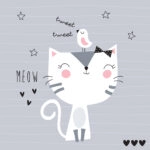 Πίνακας σε καμβά CUTE CAT BIRD VECTOR ILLUSTRATION
