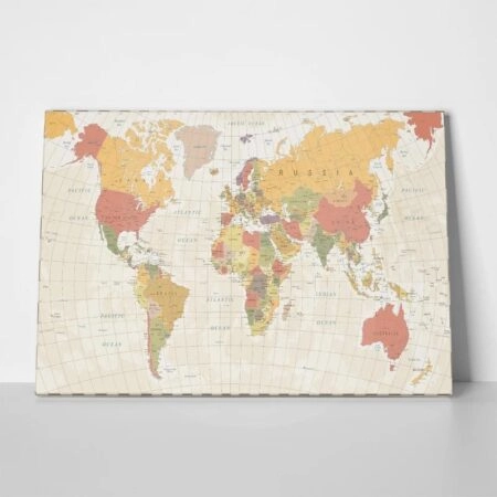 Πινακας σε καμβά DETAILED ILLUSTRATION WORLD MAP - Χαρτες