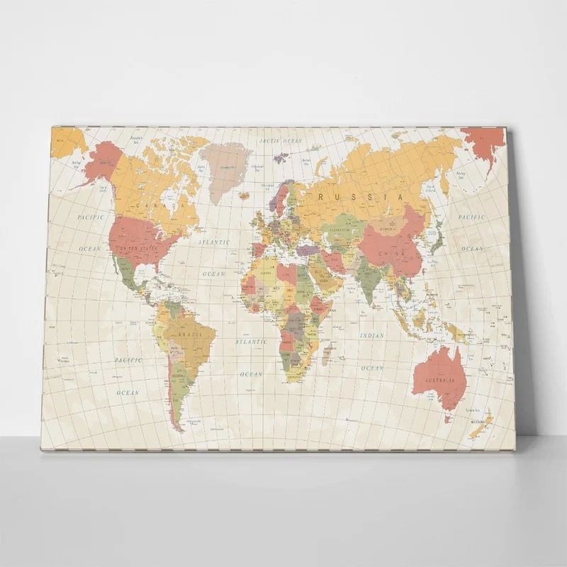 Πινακας σε καμβά DETAILED ILLUSTRATION WORLD MAP