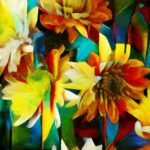 Πίνακας σε καμβά GERBERA AND CHRYSANTHEMUMS CUBISM
