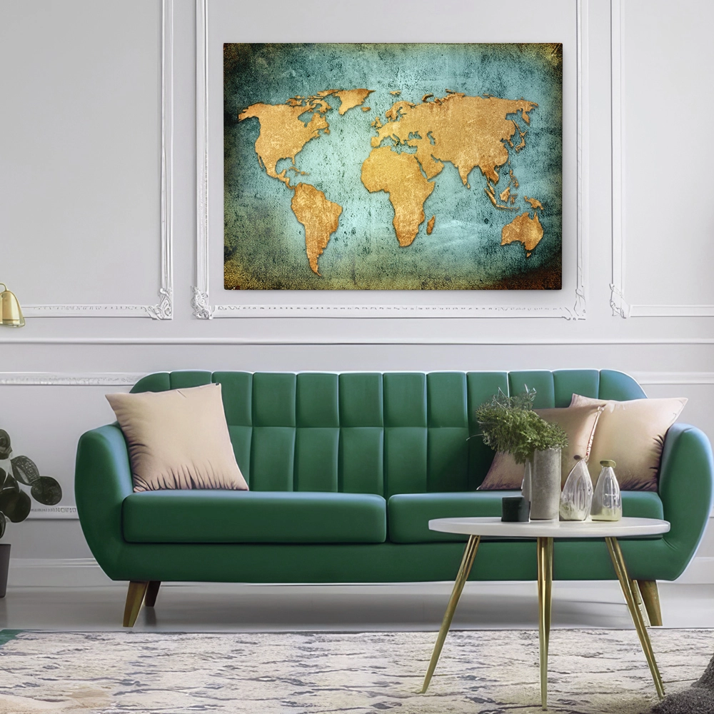 Πινακας σε καμβά GRUNGE ILLUSTRATED WORLD MAP
