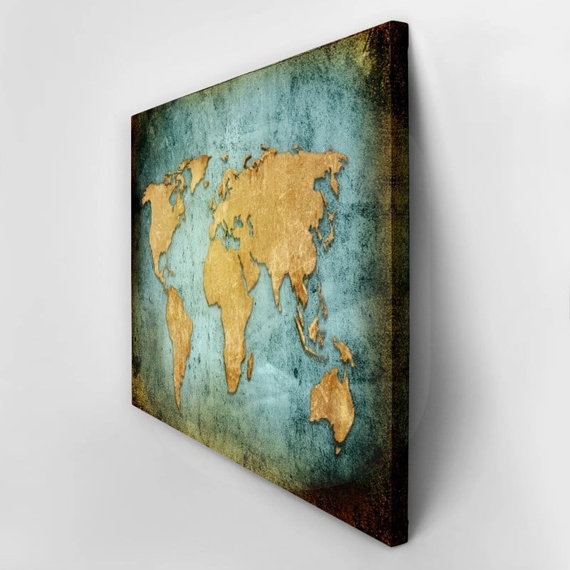 Πινακας σε καμβά GRUNGE ILLUSTRATED WORLD MAP