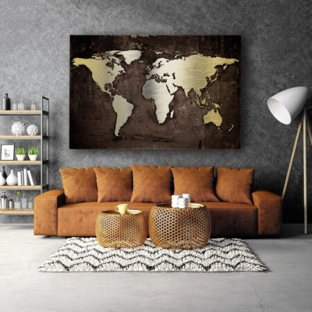 OUTLET Πίνακας σε καμβά GRUNGE METALLIC WORLD MAP 120cm x 80cm - OUTLET
