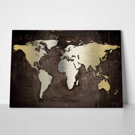 OUTLET Πίνακας σε καμβά GRUNGE METALLIC WORLD MAP 120cm x 80cm - OUTLET Sticky 1