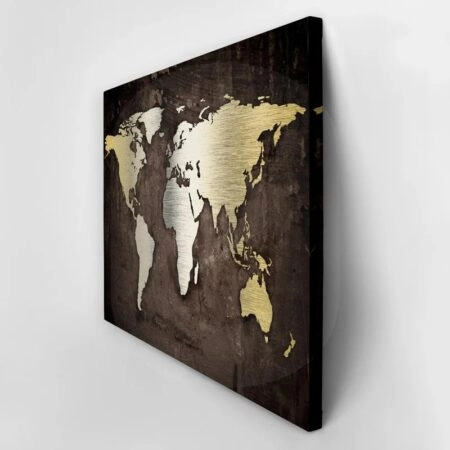 OUTLET Πίνακας σε καμβά GRUNGE METALLIC WORLD MAP 120cm x 80cm - OUTLET Sticky 4