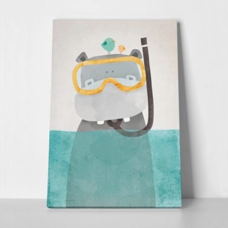 Πινακας σε καμβά HIPPO IN WATER 2 - Παιδικοι και set Sticky 1