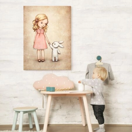 Πινακας σε καμβά LITTLE GIRL BUNNY VINTAGE - Παιδικοι και set
