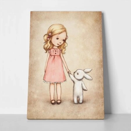 Πινακας σε καμβά LITTLE GIRL BUNNY VINTAGE - Παιδικοι και set Sticky 1