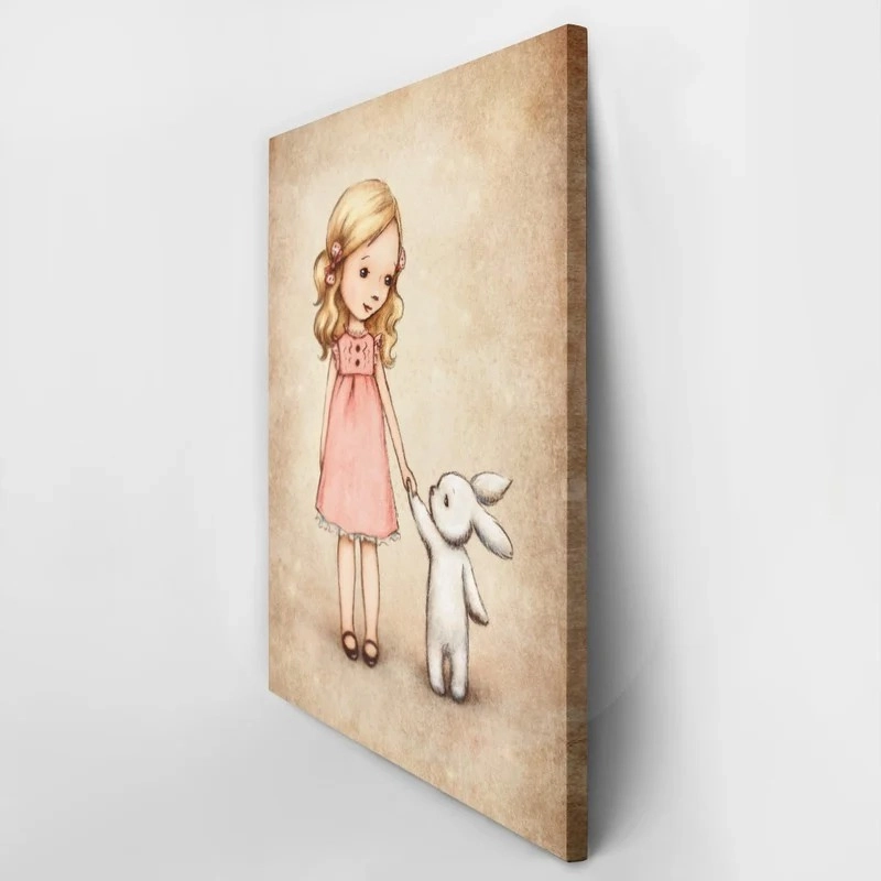 Πινακας σε καμβά LITTLE GIRL BUNNY VINTAGE