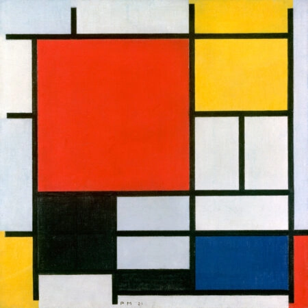 Πίνακας σε καμβά MONDRIAN - COMPOSITION WITH LARGE RED PLANE YELLOW BLACK GRAY AND BLUE - Mondrian Piet Sticky 6