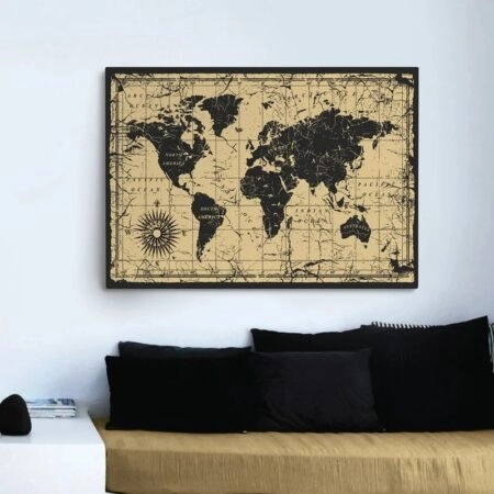 Πινακας σε καμβά OLD BLACK INK MAP - Χαρτες