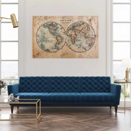 Πινακας σε καμβά OLD STAINED WORLD MAP 1800 - Χαρτες