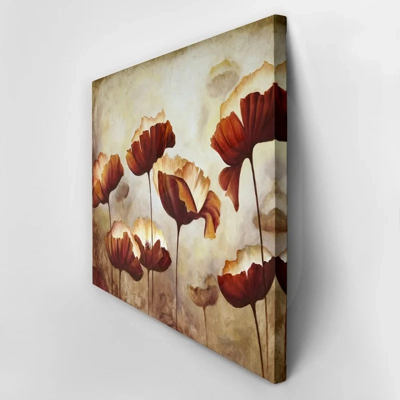 Πινακας σε καμβά PAINTING POPPIES TEXTURE BROWN