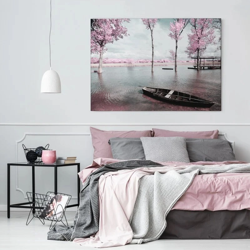 OUTLET Πινακας σε καμβά PINK LAKE BOAT 120cm x 80cm