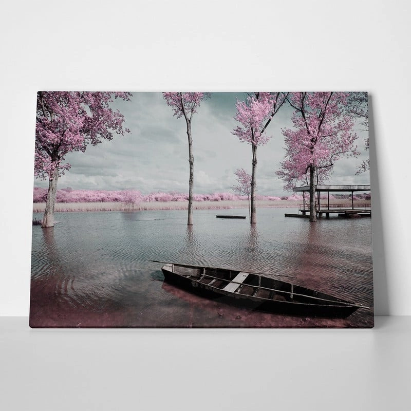 OUTLET Πινακας σε καμβά PINK LAKE BOAT 120cm x 80cm