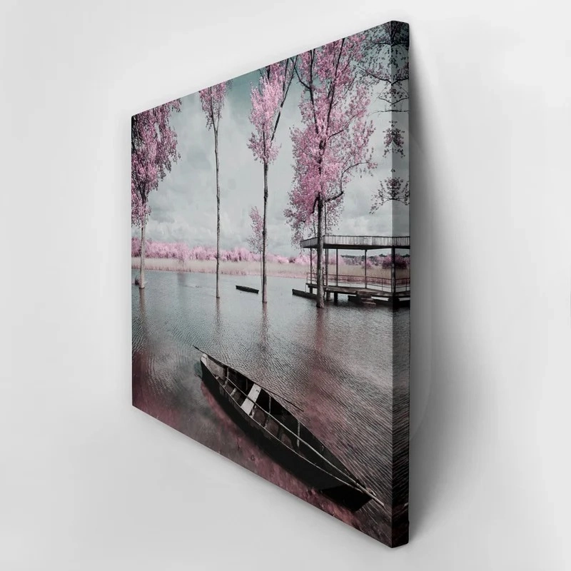 OUTLET Πινακας σε καμβά PINK LAKE BOAT 120cm x 80cm