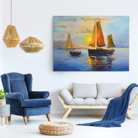 Πινακας σε καμβά SAILBOAT SUNSET 2 - Βαρκες και Καραβια
