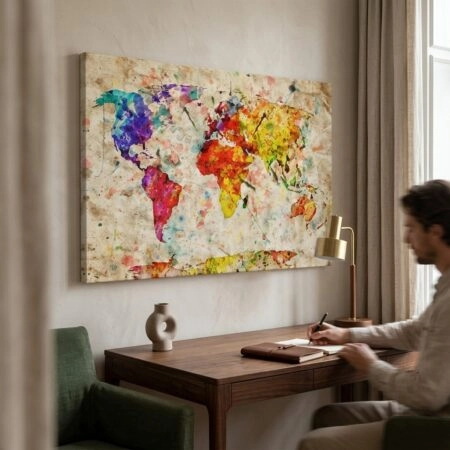 Πινακας σε καμβά WATERCOLOR MAP - Χαρτες Sticky 2