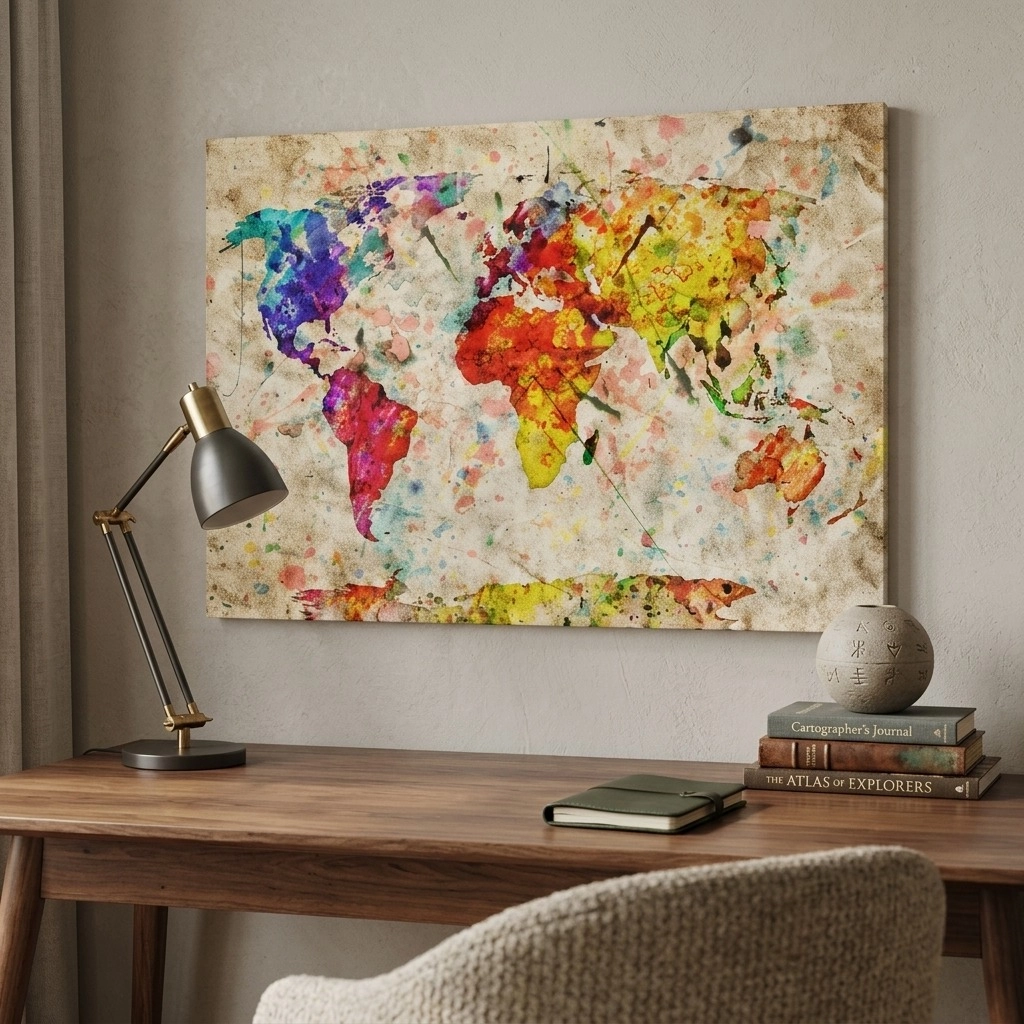 Πινακας σε καμβά WATERCOLOR MAP