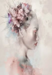 Πινακας σε καμβά WATERCOLOR PORTRAIT OF A WOMAN WITH LILIES
