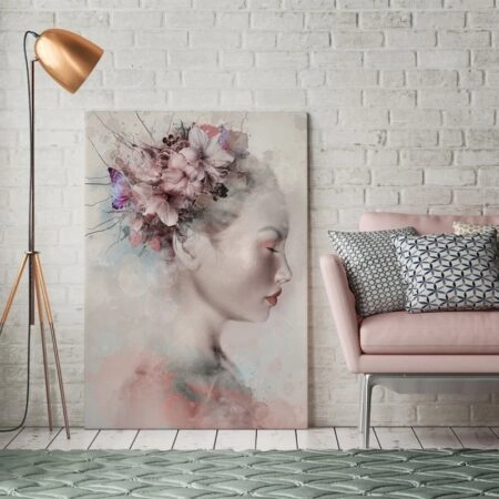 Πινακας σε καμβά WATERCOLOR PORTRAIT OF A WOMAN WITH LILIES - Πορτραιτα και Φιγουρες