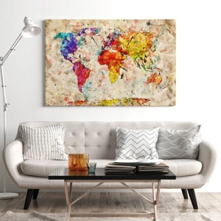OUTLET Πίνακας σε καμβά WATERCOLOR MAP 120cm x 80cm - OUTLET