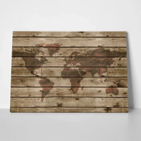 Πινακας σε καμβά WOODEN WORLD MAP - Χαρτες Sticky 1