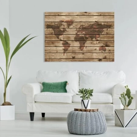 Πινακας σε καμβά WOODEN WORLD MAP - Χαρτες