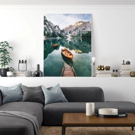 Πινακας σε καμβά BOATS IN BRAIES LAKE - Λιμνες - Ποταμια