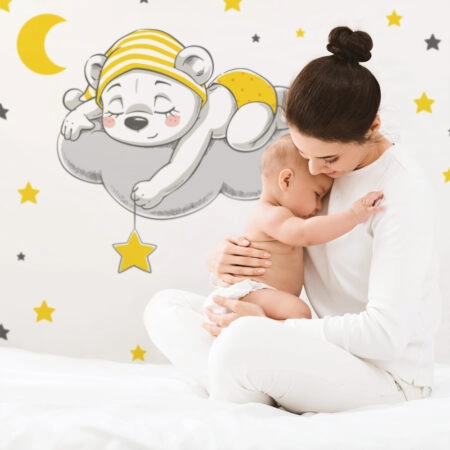 Αυτοκόλλητο τοίχου CUTE DREAMING BEAR CARTOON - Βρεφικα & Παιδικά Sticky 1