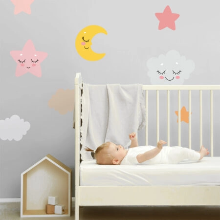 Αυτοκολλητο τοιχου CUTE SLEEPING CLOUD MOON AND STAR - Βρεφικα & Παιδικά Sticky 1