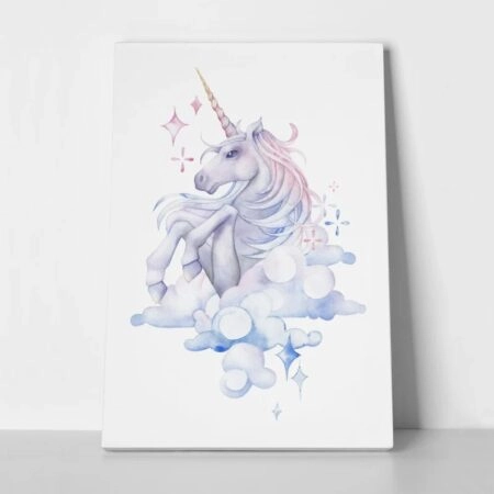 Πινακας σε καμβά CUTE WATERCOLOR UNICORN SKY HAND DRAWN - Παιδικοι και set